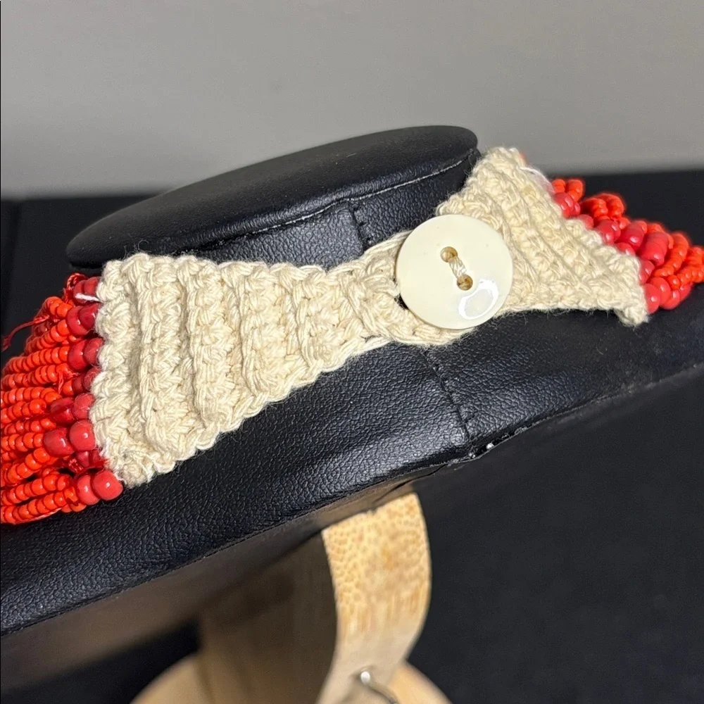 Handcrafted Crochet Coral Seed Bead Red Orange Beaded Necklace Boho